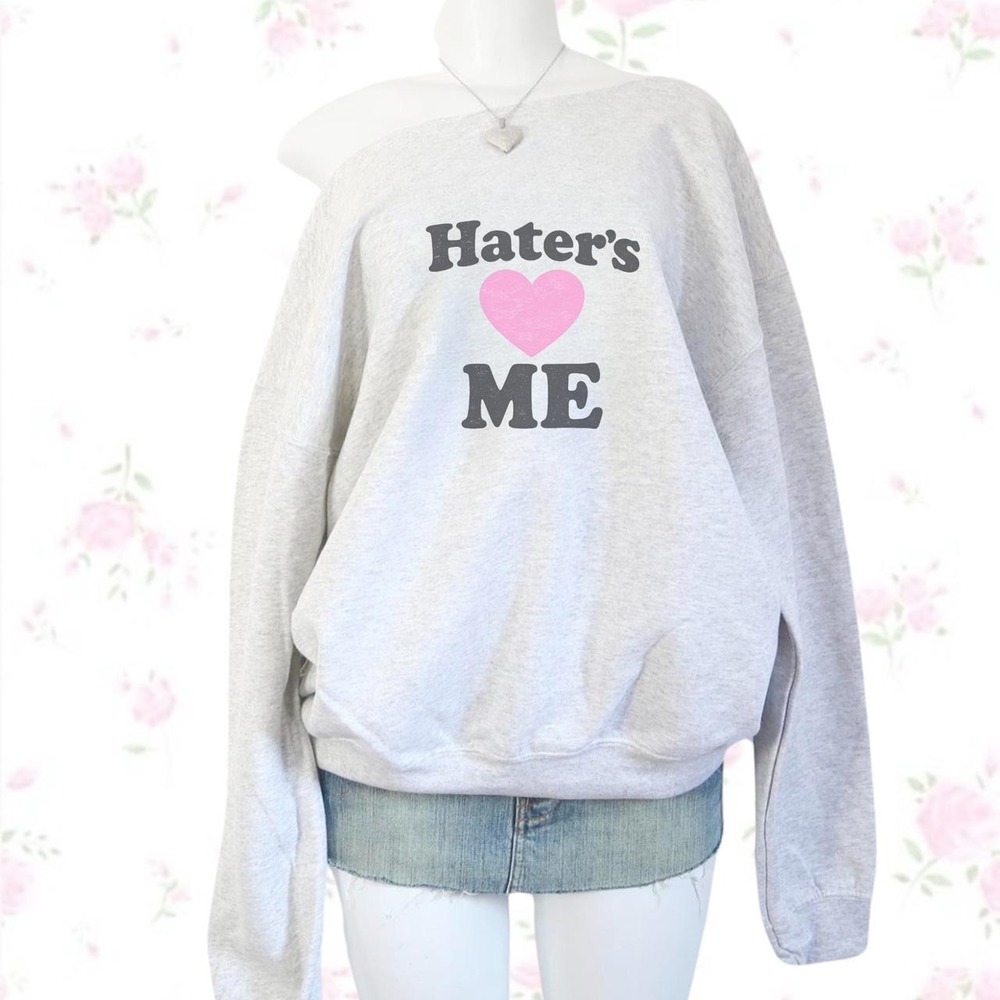 Y2K Hater's Love Me Graphic Sweatshirt Pink Heart 2000s